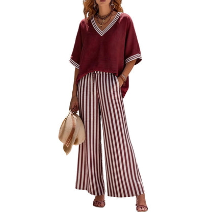 ✨💃Conjunto casual de duas peças às riscas para mulher