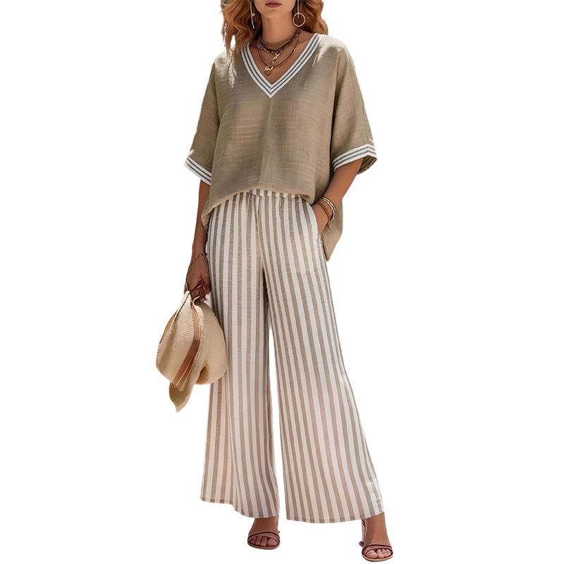 ✨💃Conjunto casual de duas peças às riscas para mulher