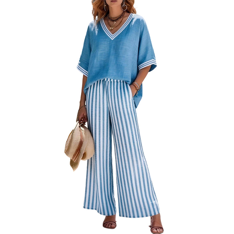 ✨💃Conjunto casual de duas peças às riscas para mulher