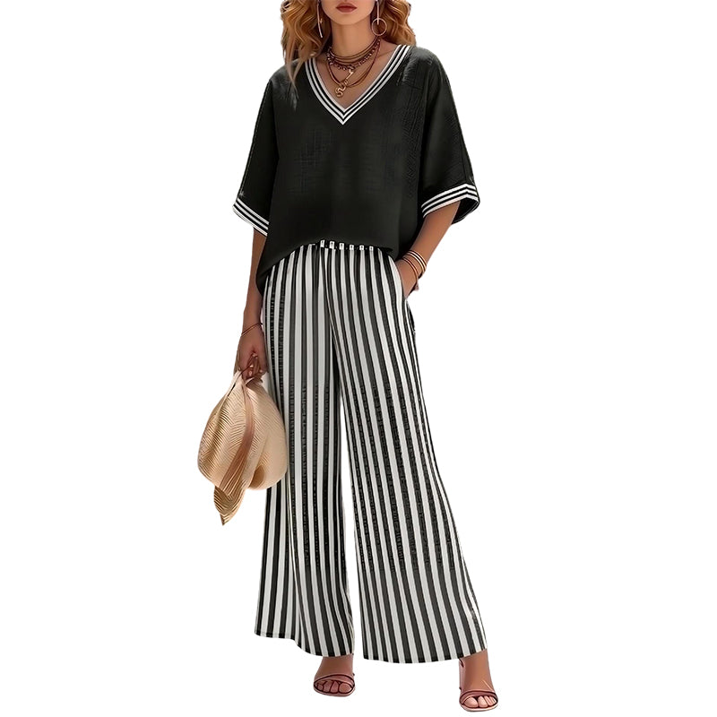 ✨💃Conjunto casual de duas peças às riscas para mulher