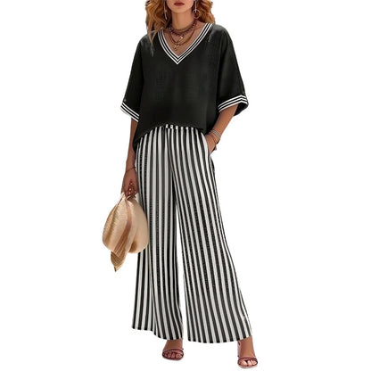 ✨💃Conjunto casual de duas peças às riscas para mulher
