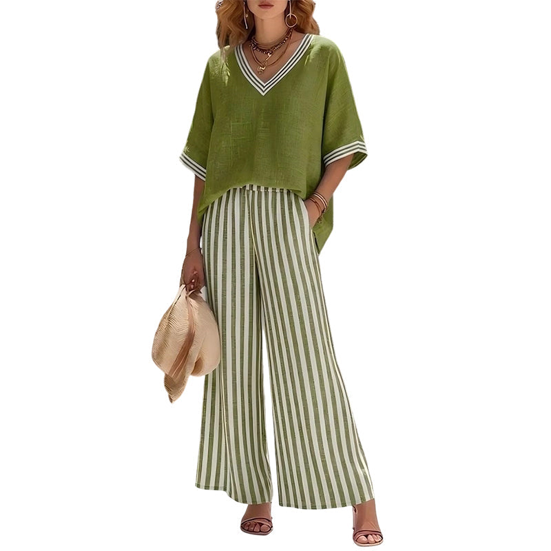 ✨💃Conjunto casual de duas peças às riscas para mulher