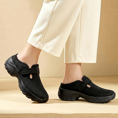 👟 DESCONTO DE 50% POR TEMPO LIMITADO! Sapatos de caminhada confortáveis para mulher com tiras ajustáveis, tamancos de plataforma sem atacadores em malha respirável