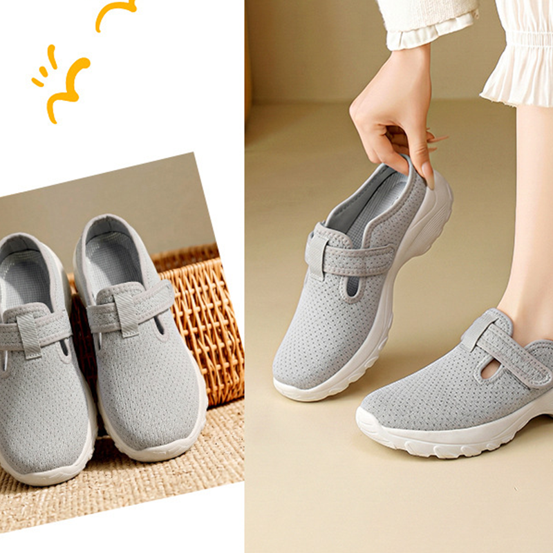 👟 DESCONTO DE 50% POR TEMPO LIMITADO! Sapatos de caminhada confortáveis para mulher com tiras ajustáveis, tamancos de plataforma sem atacadores em malha respirável
