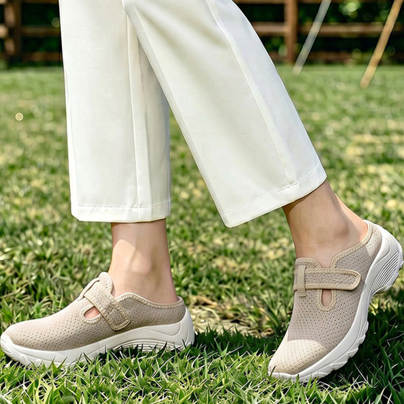 👟 DESCONTO DE 50% POR TEMPO LIMITADO! Sapatos de caminhada confortáveis para mulher com tiras ajustáveis, tamancos de plataforma sem atacadores em malha respirável