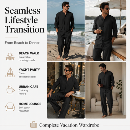 Conjunto minimalista de camisa e calças casuais para homem
