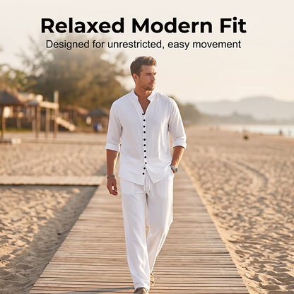 Conjunto minimalista de camisa e calças casuais para homem