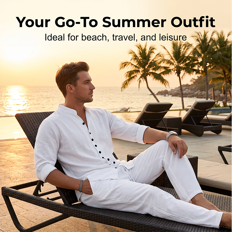 Conjunto minimalista de camisa e calças casuais para homem