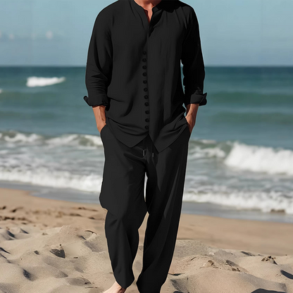 Conjunto minimalista de camisa e calças casuais para homem