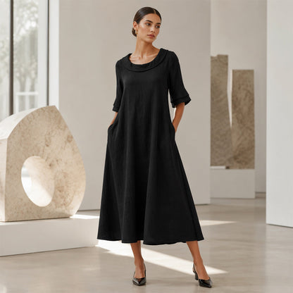 Vestido de verão casual de gola redonda para mulher