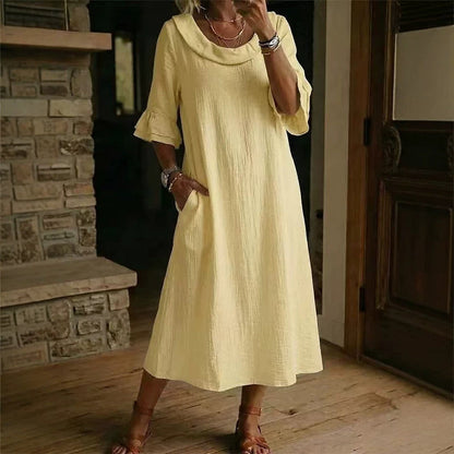 Vestido de verão casual de gola redonda para mulher
