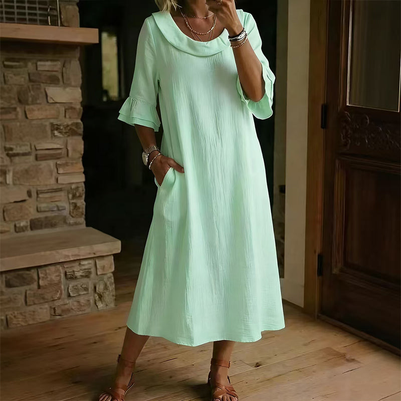 Vestido de verão casual de gola redonda para mulher