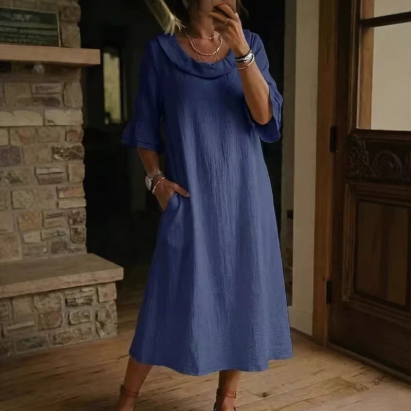 Vestido de verão casual de gola redonda para mulher
