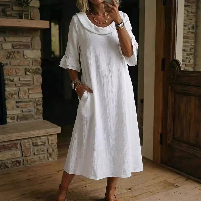 Vestido de verão casual de gola redonda para mulher