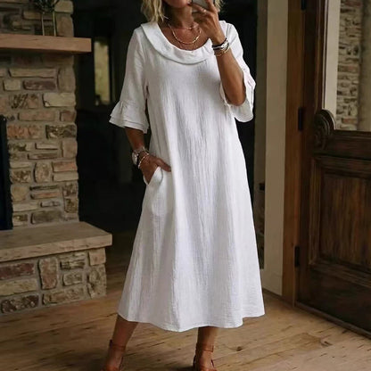 Vestido de verão casual de gola redonda para mulher