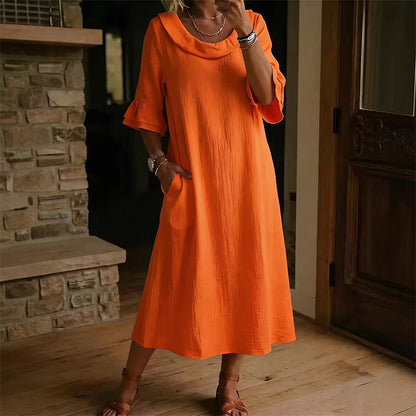 Vestido de verão casual de gola redonda para mulher