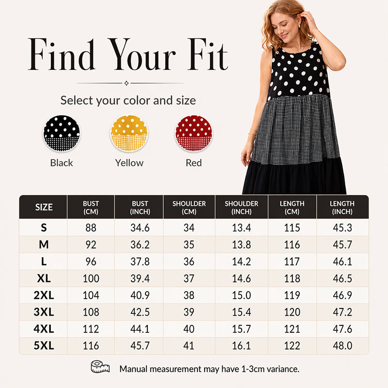 Sucesso de vendas🏆👗 Vestido sem mangas em patchwork – Estampado versátil com bolinhas e xadrez para todas as ocasiões 🌸✨