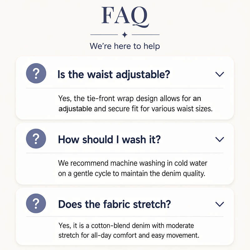✨🛍️Novidade - Saia envolvente em ganga vintage – Fecho ajustável com laço lateral e comprimento midi versátil, ideal para usar tanto de dia como à noite