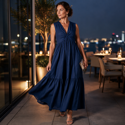 ✨🛍️Novidade - Vestido plissado com decote em V e bolsos laterais – Leve e arejado, ideal para passeios na praia ou um brunch 🍃