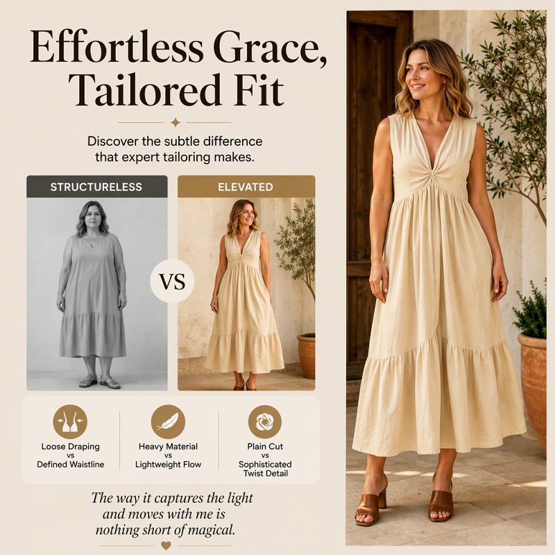 ✨🛍️Novidade - Vestido plissado com decote em V e bolsos laterais – Leve e arejado, ideal para passeios na praia ou um brunch 🍃