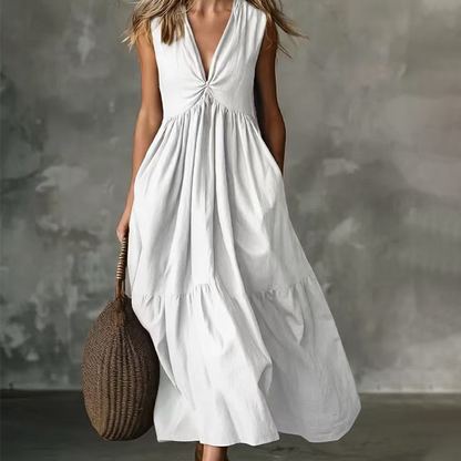 ✨🛍️Novidade - Vestido plissado com decote em V e bolsos laterais – Leve e arejado, ideal para passeios na praia ou um brunch 🍃