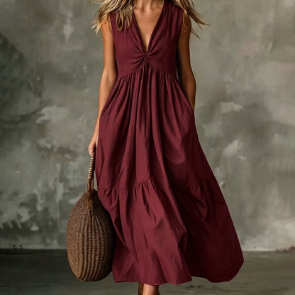✨🛍️Novidade - Vestido plissado com decote em V e bolsos laterais – Leve e arejado, ideal para passeios na praia ou um brunch 🍃