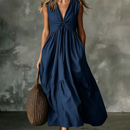 ✨🛍️Novidade - Vestido plissado com decote em V e bolsos laterais – Leve e arejado, ideal para passeios na praia ou um brunch 🍃