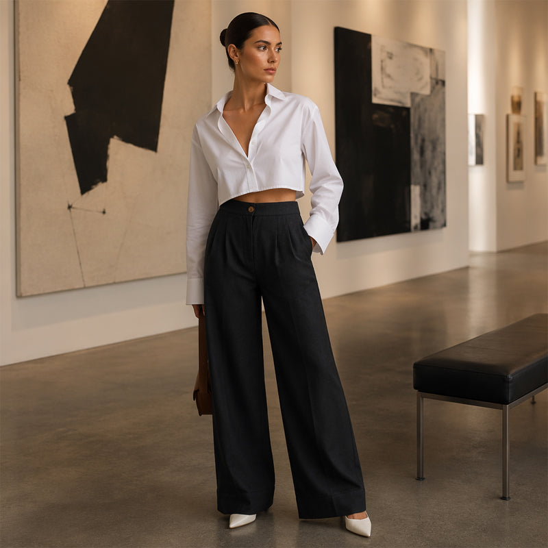 Imprescindível🔥👖 Calças leves em mistura de linho – Caimento suave e corte reto clássico, ideais para o trabalho ou para o fim de semana