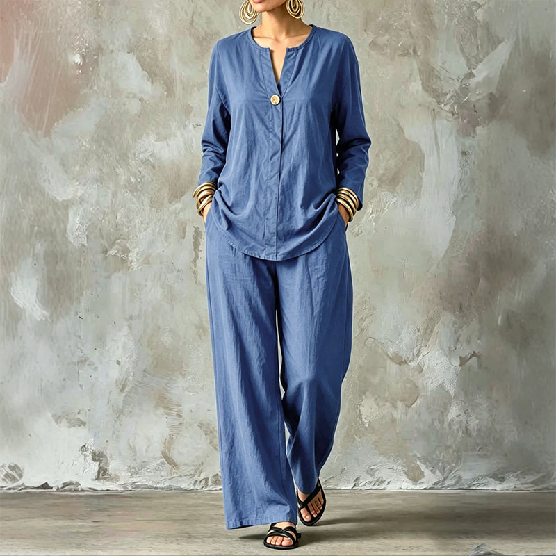 ✨👗Conjunto de camisa casual e calças de perna larga para mulher