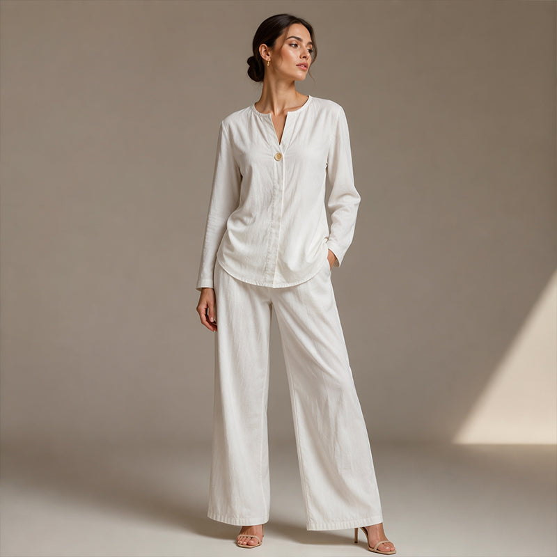 ✨👗Conjunto de camisa casual e calças de perna larga para mulher