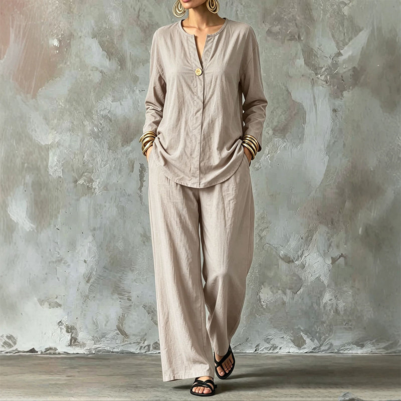✨👗Conjunto de camisa casual e calças de perna larga para mulher