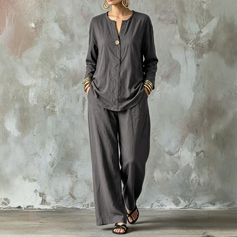 ✨👗Conjunto de camisa casual e calças de perna larga para mulher