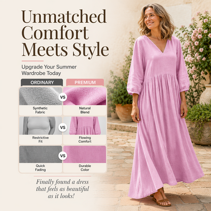 💕Novidade👗Vestido maxi plissado com decote em V para mulher