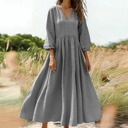💕Novidade👗Vestido maxi plissado com decote em V para mulher