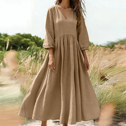 💕Novidade👗Vestido maxi plissado com decote em V para mulher