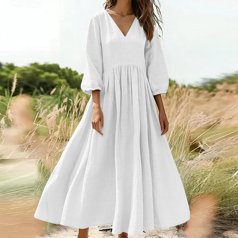 💕Novidade👗Vestido maxi plissado com decote em V para mulher