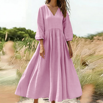 💕Novidade👗Vestido maxi plissado com decote em V para mulher