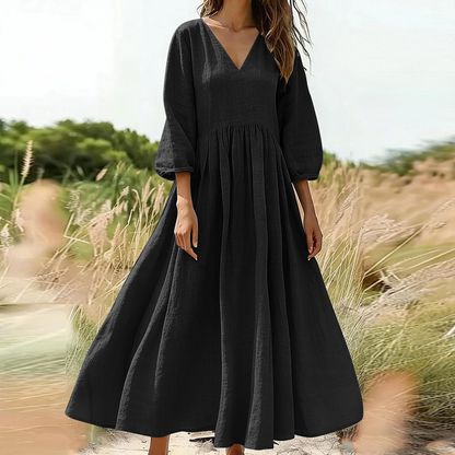 💕Novidade👗Vestido maxi plissado com decote em V para mulher