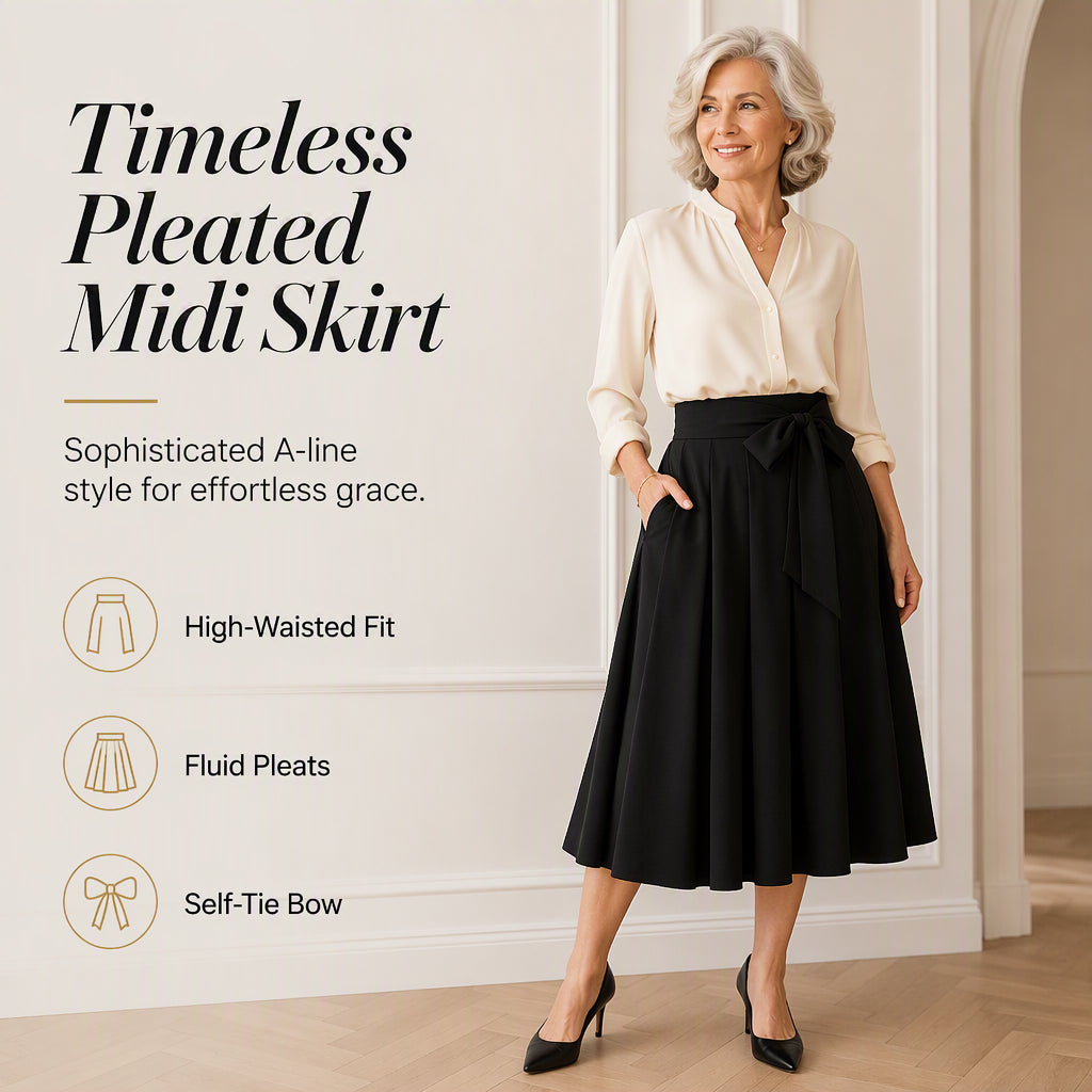 ✨👗Saia plissada de cintura alta para mulher com laço