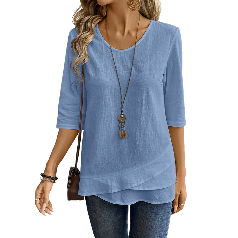 Top casual assimétrico de gola redonda a cores sólidas para mulher