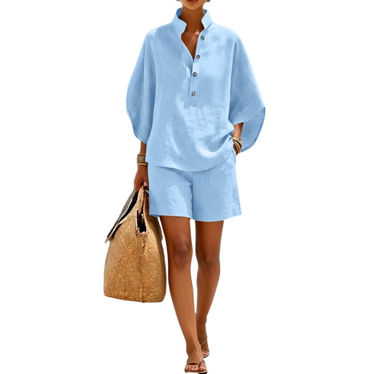 ✨👚Conjunto minimalista de top e calções casuais para mulher