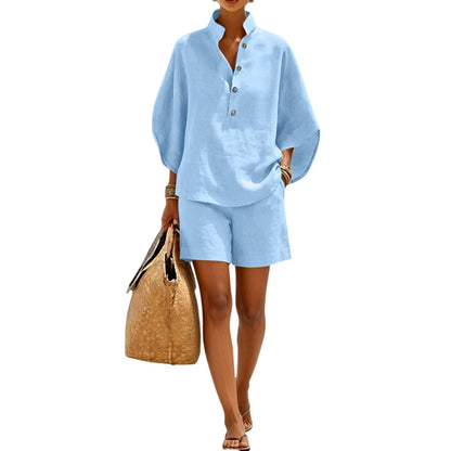 ✨👚Conjunto minimalista de top e calções casuais para mulher