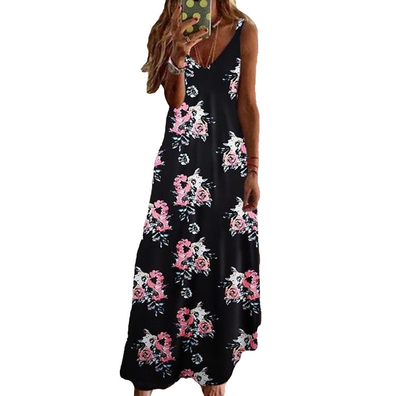 🌻 Vestido maxi feminino com decote em V e padrão de girassóis – Leve, esvoaçante e perfeito para dias de sol ✨
