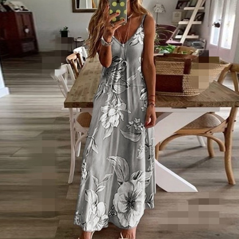 🌻 Vestido maxi feminino com decote em V e padrão de girassóis – Leve, esvoaçante e perfeito para dias de sol ✨