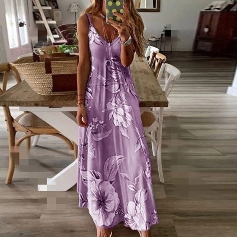 🌻 Vestido maxi feminino com decote em V e padrão de girassóis – Leve, esvoaçante e perfeito para dias de sol ✨