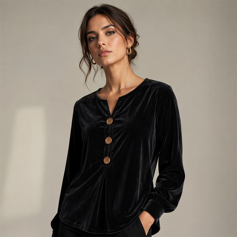 ✨🛍️Nova coleção - Blusa de veludo com corte descontraído - Leve e com acabamento elegante para uma elegância no dia a dia
