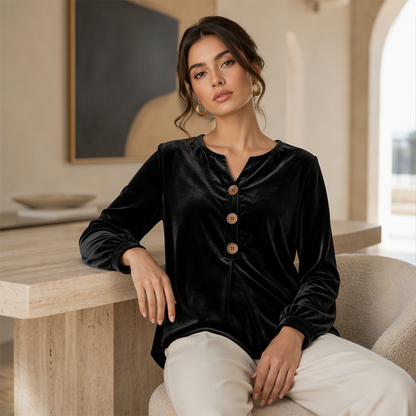 ✨🛍️Nova coleção - Blusa de veludo com corte descontraído - Leve e com acabamento elegante para uma elegância no dia a dia