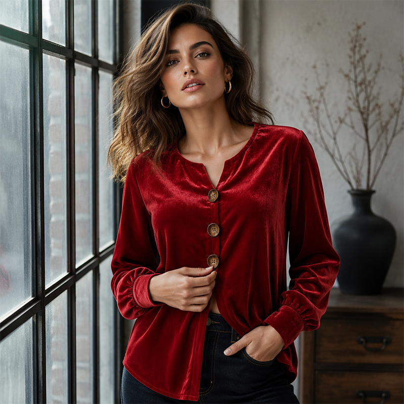 ✨🛍️Nova coleção - Blusa de veludo com corte descontraído - Leve e com acabamento elegante para uma elegância no dia a dia