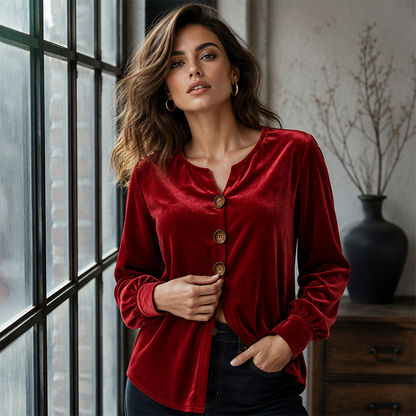 ✨🛍️Nova coleção - Blusa de veludo com corte descontraído - Leve e com acabamento elegante para uma elegância no dia a dia