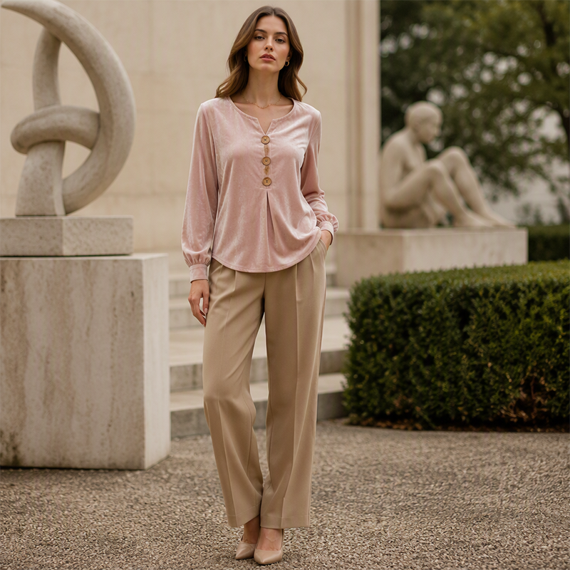 ✨🛍️Nova coleção - Blusa de veludo com corte descontraído - Leve e com acabamento elegante para uma elegância no dia a dia